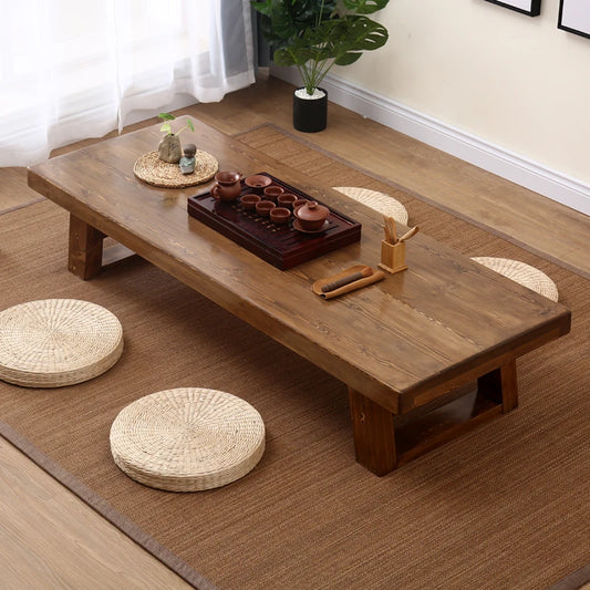 2022 New Japanese Zen Tea Table and Stool Combination Size 160x60x35cm Pine Wood Classical Coffee Table Balcony Bay Window Table