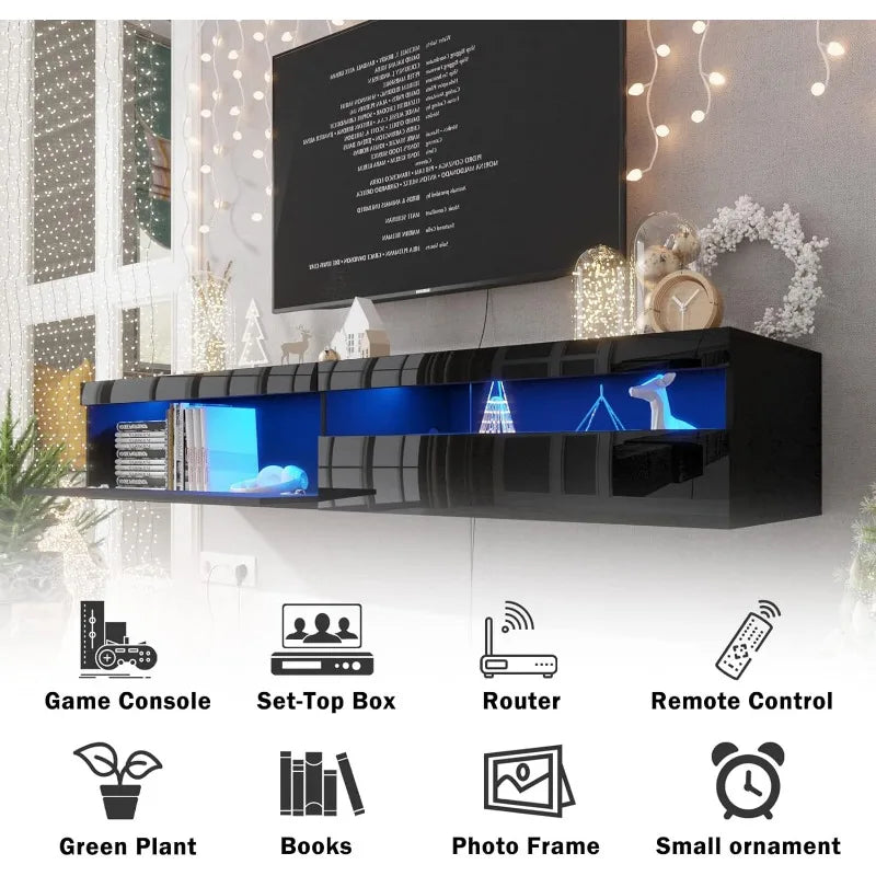 ANTISTA Floating TV Stand with Led Lights 71 inch Wall Mounted TV Shelf with Power Outlet Modern Entertainment Center Media