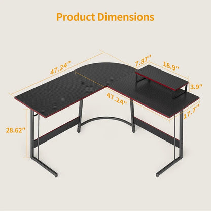 CubiCubi L Shaped Gaming Desk Computer Office Desk with Carbon Fiber Surface, 47 inch Corner Desk with Large , Black