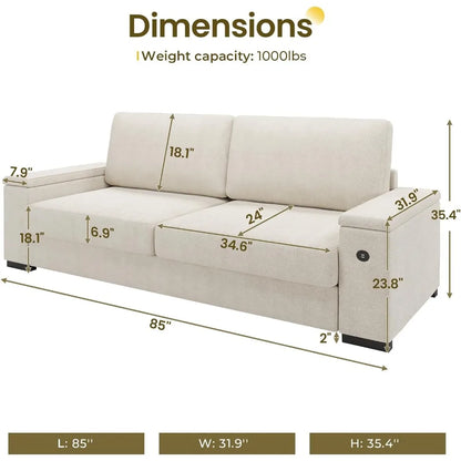 Modern living room sofa, comfortable sofa, large two person sofa with storage space and2USB charging ports,detachable sofa cover