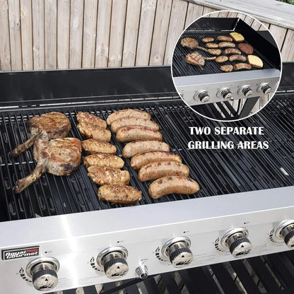 8-Burner Gas Grill, 104,000 BTU Liquid Propane Grill, Independently Controlled Dual Systems, Outdoor Party or Backyard BBQ