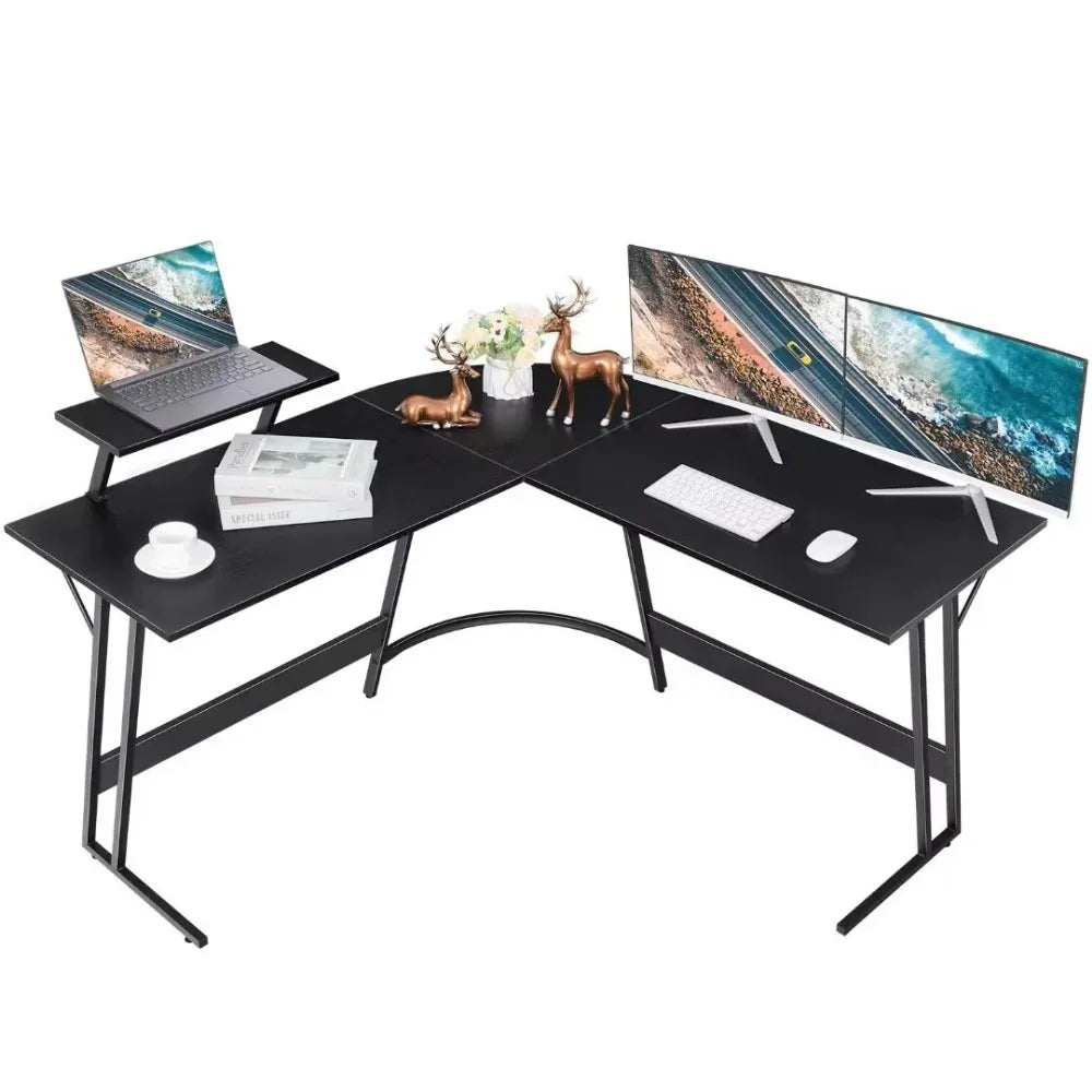 Black Office Desk L-Shaped Computer Desk Modern Corner Desk Home Office Writing Sturdy Workstation With Movable Table Room Desks