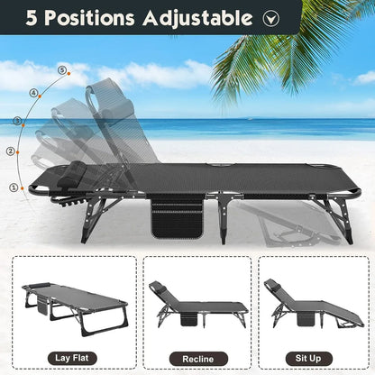 MOPHOTO Portable Folding Camping Bed with Mattress, Adjustable 5 Position Recliner Folding Adult