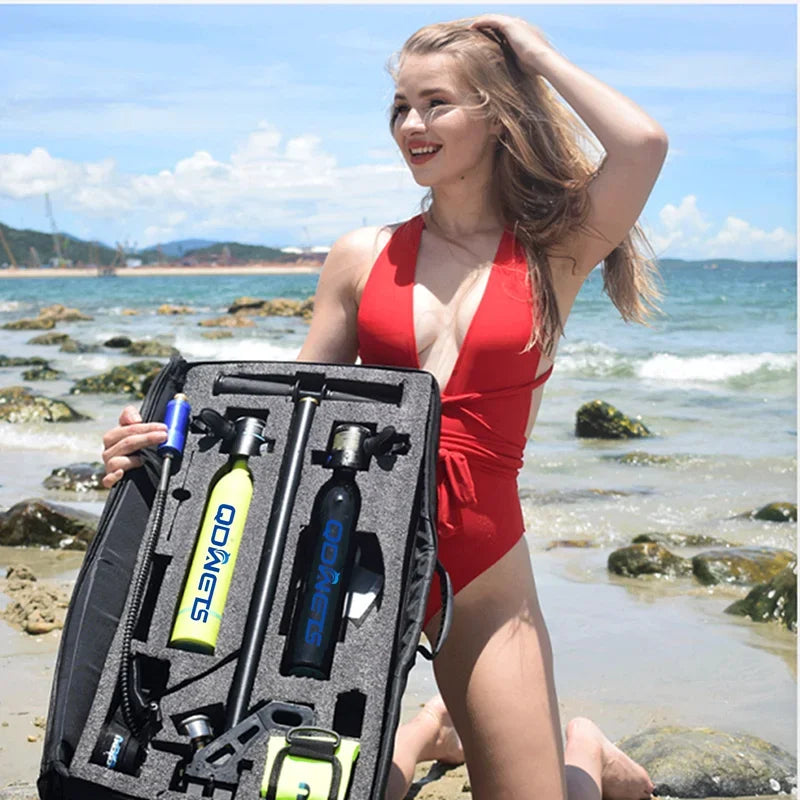 QDWET portable mini scuba diving tank equipment, diving tank, can work for 5-10 minutes, capacity 0.5 liters, refillable design