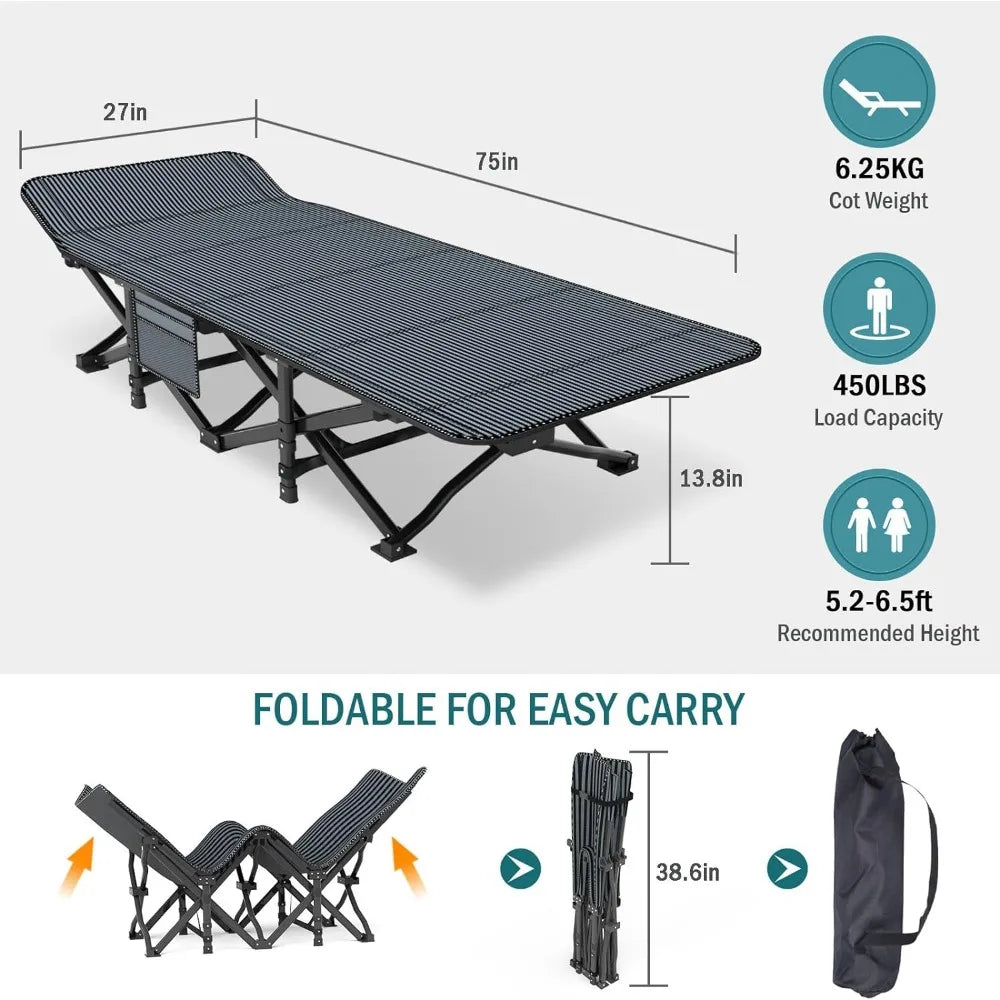 Cot for Adults, Folding Bed with Comfortable Cushion, Tent Portable Sleeping Bed with Carry Bag for Camp Office Use Outdoor Cot