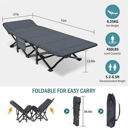 Cot for Adults, Folding Bed with Comfortable Cushion, Tent Portable Sleeping Bed with Carry Bag for Camp Office Use Outdoor Cot