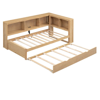 Twin Size Daybed,Wood Daybed with Trundle,Storage Cabinets and USB Ports,No Box Spring Required,Daybed Comfortable for bedroom