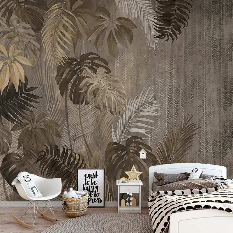 Hand-painted modern minimalist tropical plantain plant banana leaf custom 3D mural wallpaper self-adhesive wallpaper bedroom liv