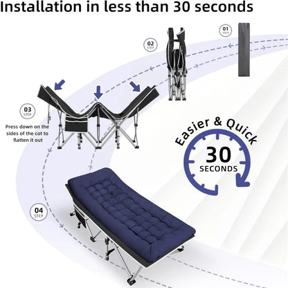 Portable Camping Cot, Sleeping Cot for Adult, 28" Extra Wide Heavy Duty Folding Cot Max Load 600LBS with Thick Mattress