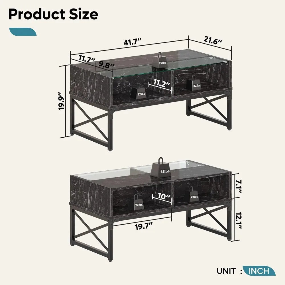 LED Coffee Tables for Living Room Modern Coffee Table Wood Center Table With Glass Top Game Night. 42 Inch Room Cofee Small Café