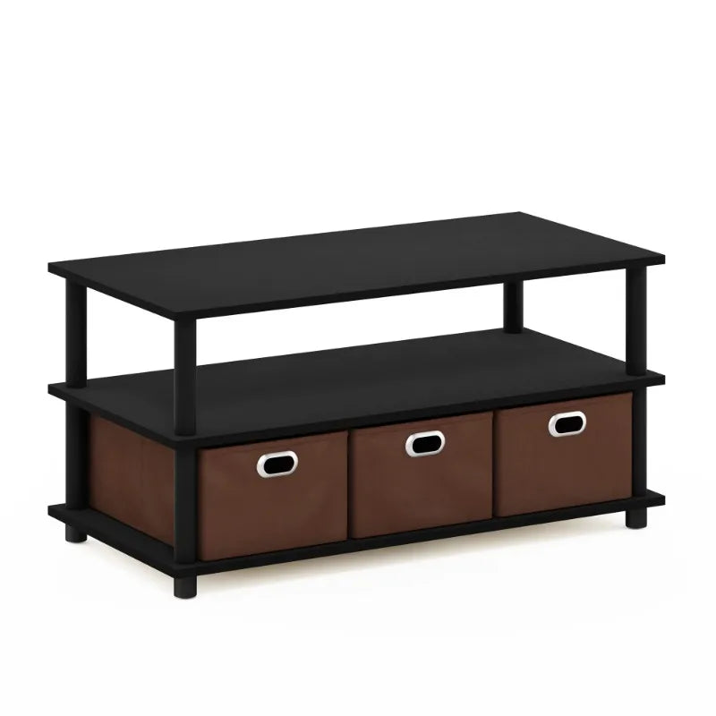 Frans Turn-N-Tube Coffee Table with Bin Drawers, French Oak Grey/Black/Black