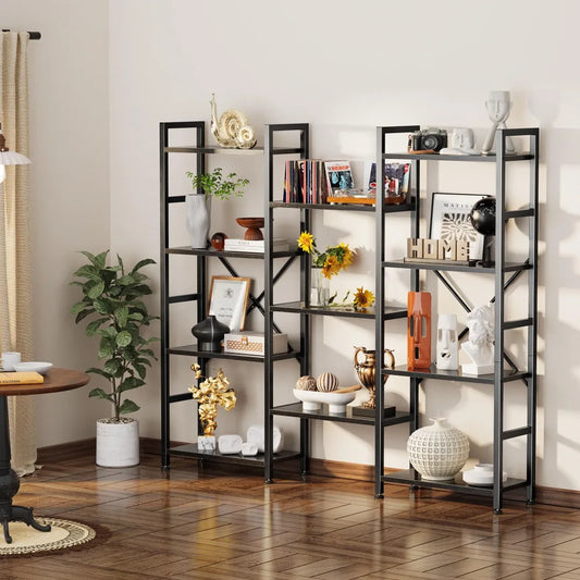 New Triple 4 Tier Bookshelf, Bookcase with 11 Open Display Shelves, Wide Book Shelf Book Case for Home & Office