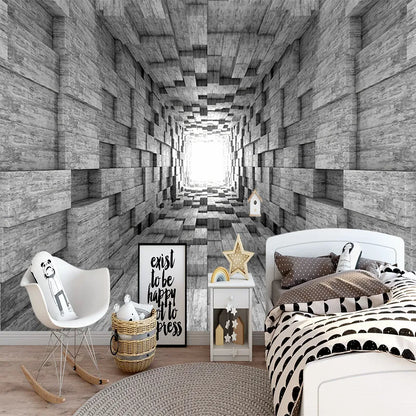 3D three-dimensional European style retro tunnel space, square living room, bedroom, customized self-adhesive wallpaper, mural