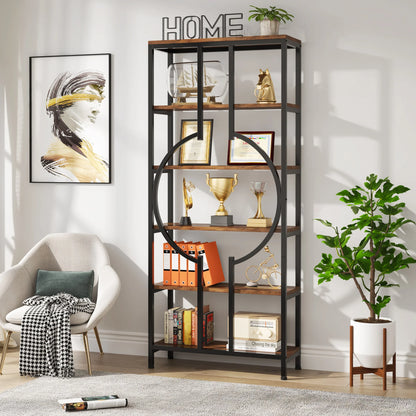 Tribesigns 70.9 Inch Industrial Bookshelf, 6-Tier Tall Bookcase with Open Shelves, Wood and Metal Display Shelf Storage Shelves