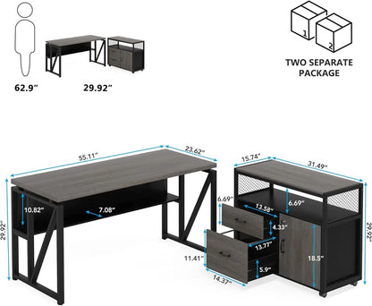 Tribesigns Office Desk with Cabinet Drawers, 55 inches Executive Desk,L Shaped Computer Desk with Storage Shelves and Mobile Fil