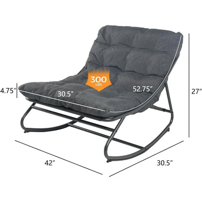 Rocking Chair Outdoor & Indoor, Metal Patio Lounge Rocking with Thick Cushion, Comfy Modern Rocker Chair for Living Room, Porch