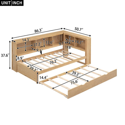 Twin Size Daybed,Wood Daybed with Trundle,Storage Cabinets and USB Ports,No Box Spring Required,Daybed Comfortable for bedroom