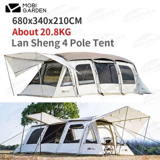 MOBI GEARDEN Outdoor New 3/4 Pole Tunnel Tent Portable Large Space 2 Room 1 Hall 17.6-23.1m² Area Luxury Travel Camping Tent