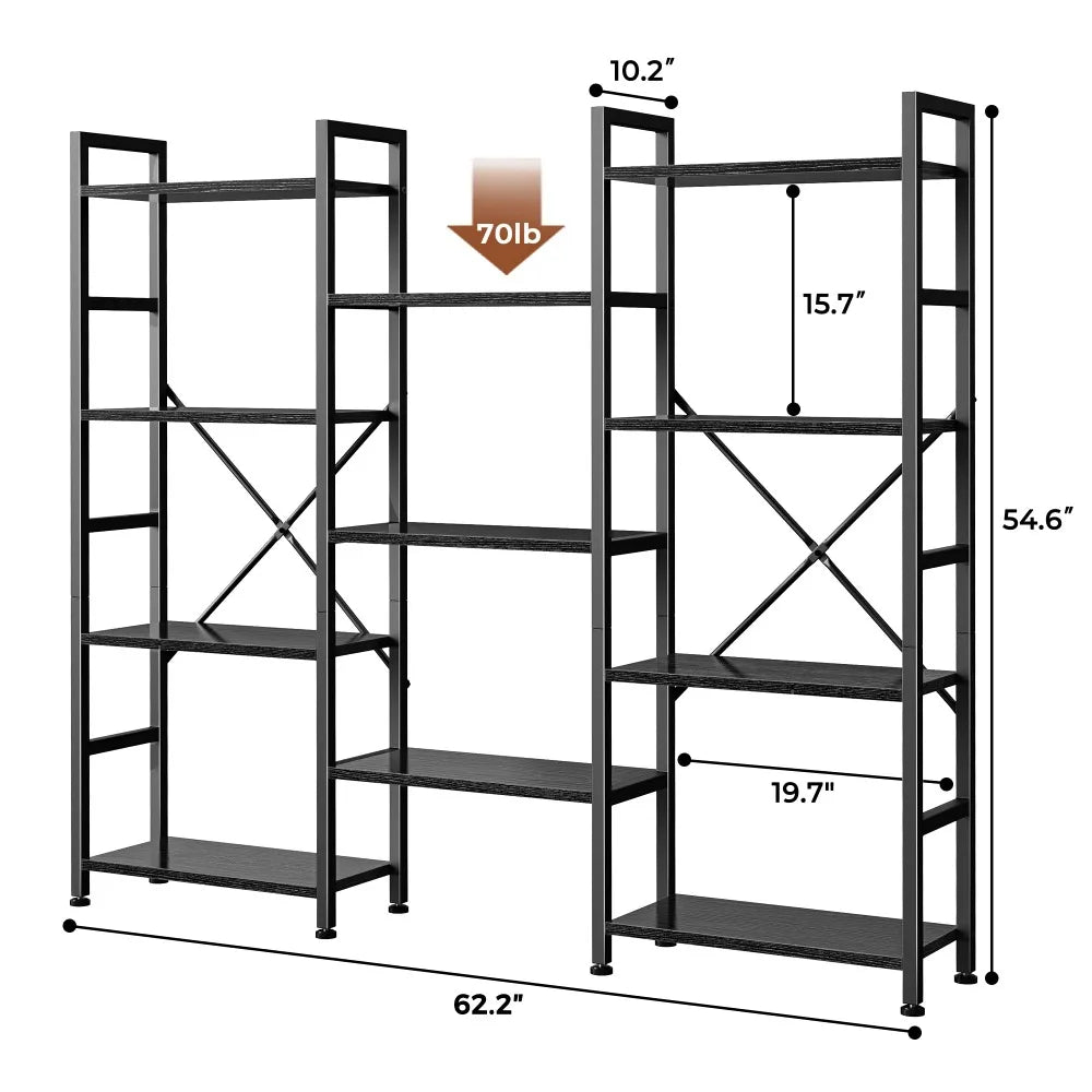 New Triple 4 Tier Bookshelf, Bookcase with 11 Open Display Shelves, Wide Book Shelf Book Case for Home & Office