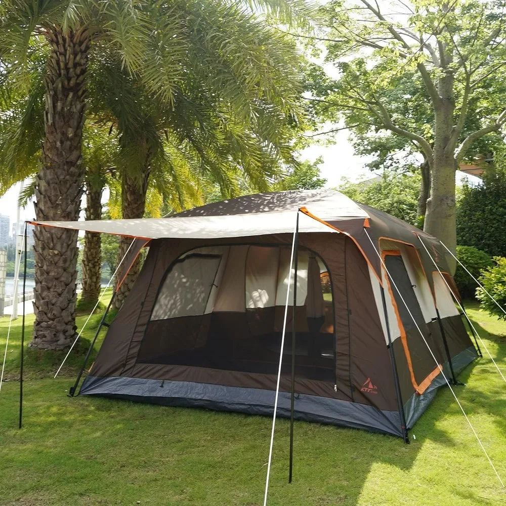 10-12 Person,Family Cabin Tents,2 Rooms,Straight Wall,3 Doors and 3 Windows with Mesh,Waterproof,Double,Big Tent  Freight free