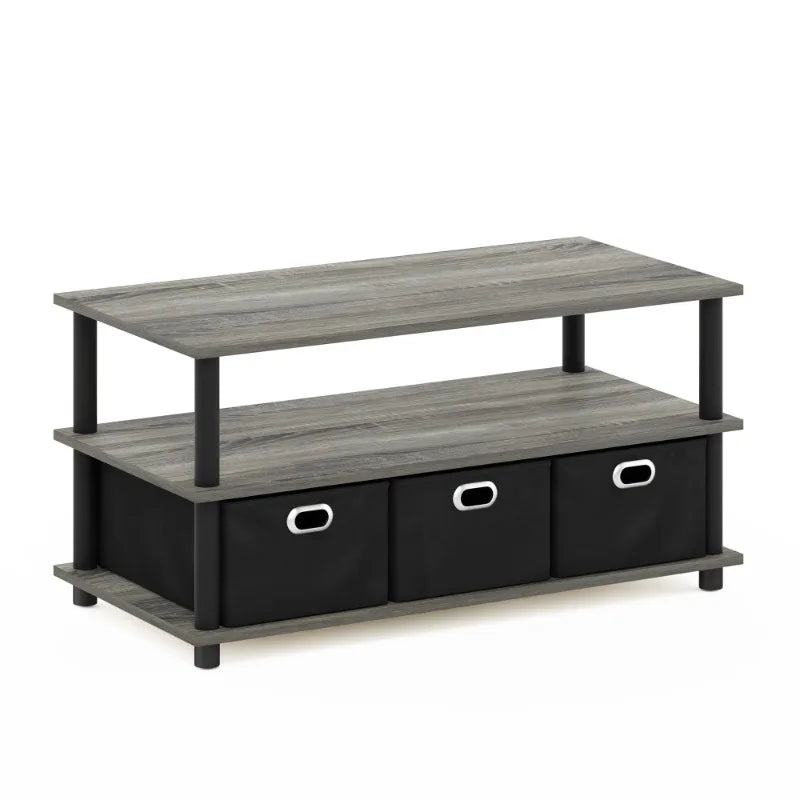 Frans Turn-N-Tube Coffee Table with Bin Drawers, French Oak Grey/Black/Black