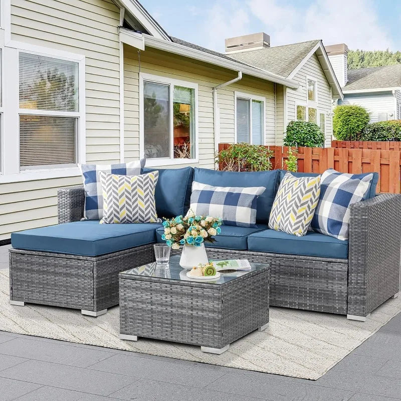 Shintenchi Patio Furniture Sets 3 Pieces Outdoor Sectional Sofa Silver All-Weather Rattan Wicker Sofa Patio Conversation Couch