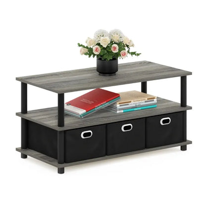 Frans Turn-N-Tube Coffee Table with Bin Drawers, French Oak Grey/Black/Black