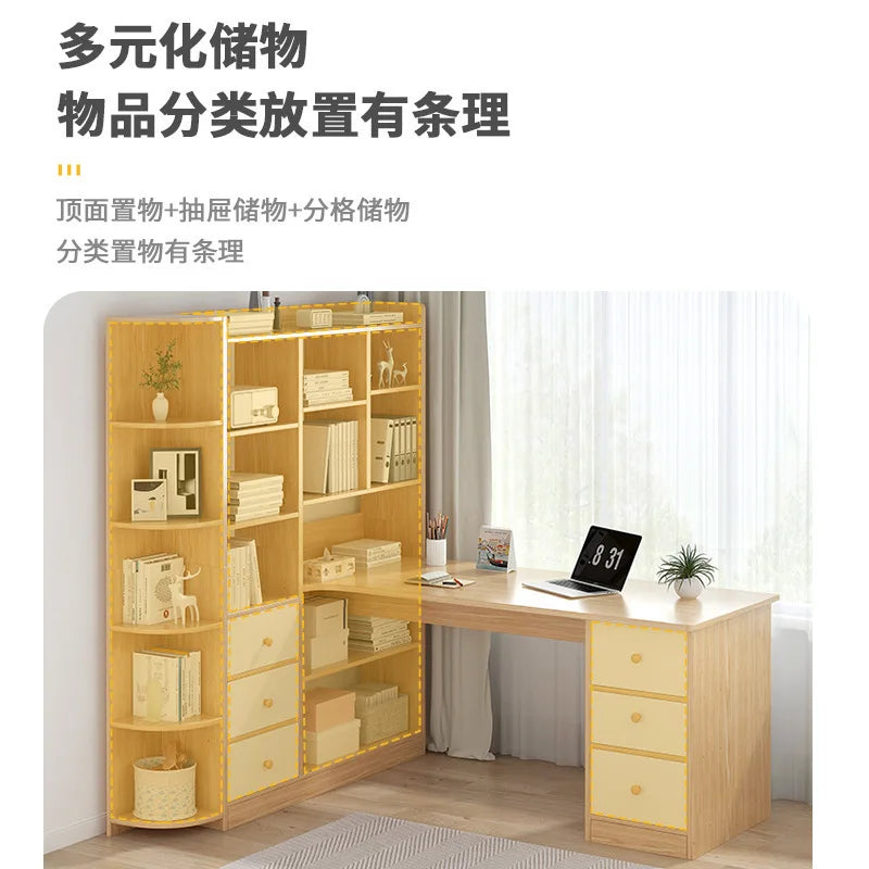 Computer Desk Bookshelf Integrated Shelves Drawers Large Laptop Home Bedroom Student Study Writing Desk Simple Office Table