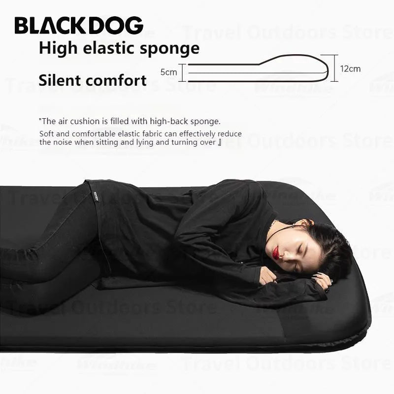 Naturehike BLACKDOG Inflatable Camping Mat Self-inflating Air Mattress Single/Double Bed Sleeping Pad Cushion with Pillow Black