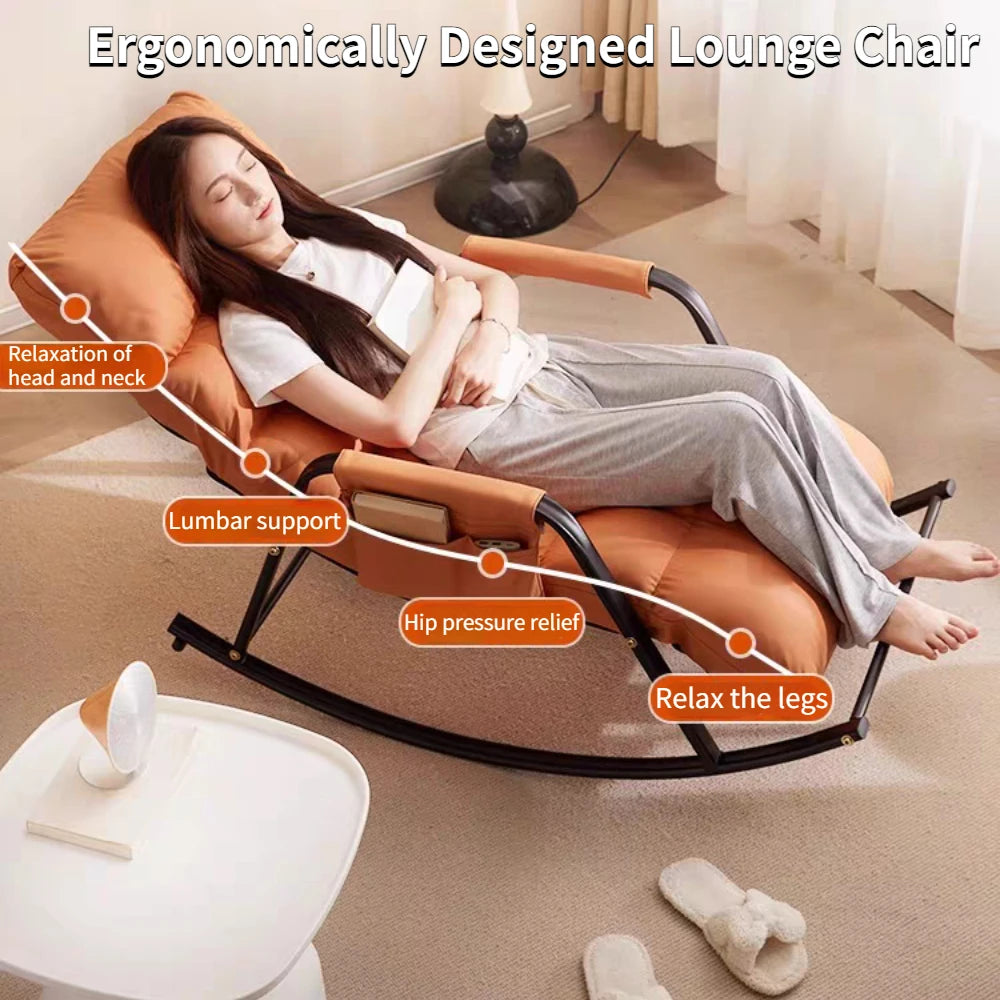 Nordic Adult Rocking Chair Washable Technology Cloth Lazy Sofa Lounge Chair Balcony Sun Recline Adjustable Ergonomic Deckchair