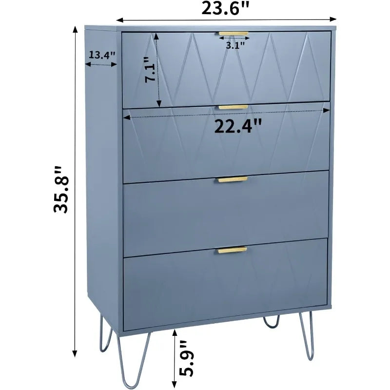 4 Drawer Dresser, Drawer Chest, Tall Storage Dresser Cabinet Organizer Unit with Metal Legs for Bedroom, Living Room