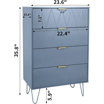 4 Drawer Dresser, Drawer Chest, Tall Storage Dresser Cabinet Organizer Unit with Metal Legs for Bedroom, Living Room