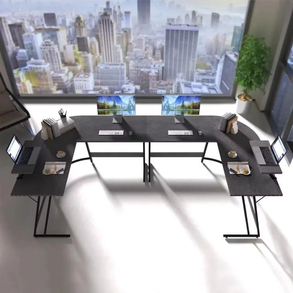 Black Office Desk L-Shaped Computer Desk Modern Corner Desk Home Office Writing Sturdy Workstation With Movable Table Room Desks