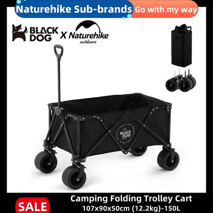 NaturehikexBlackDog Outdoor Camping Folding Cart 150L Large Capacity Cart Portable Camping Picnic Storage Tools Four-Way Trolley