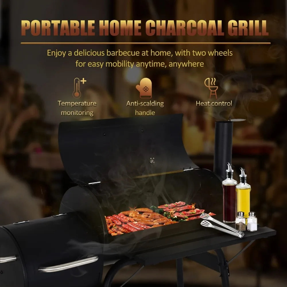 Chris Aingamias Charcoal Grills Outdoor BBQ Grill Offset Smoker with Wheels Side Fire Box Portable Barbecure Grill for this will be perfect for getting those grill marks and enjoys watching the flames run through the steaks