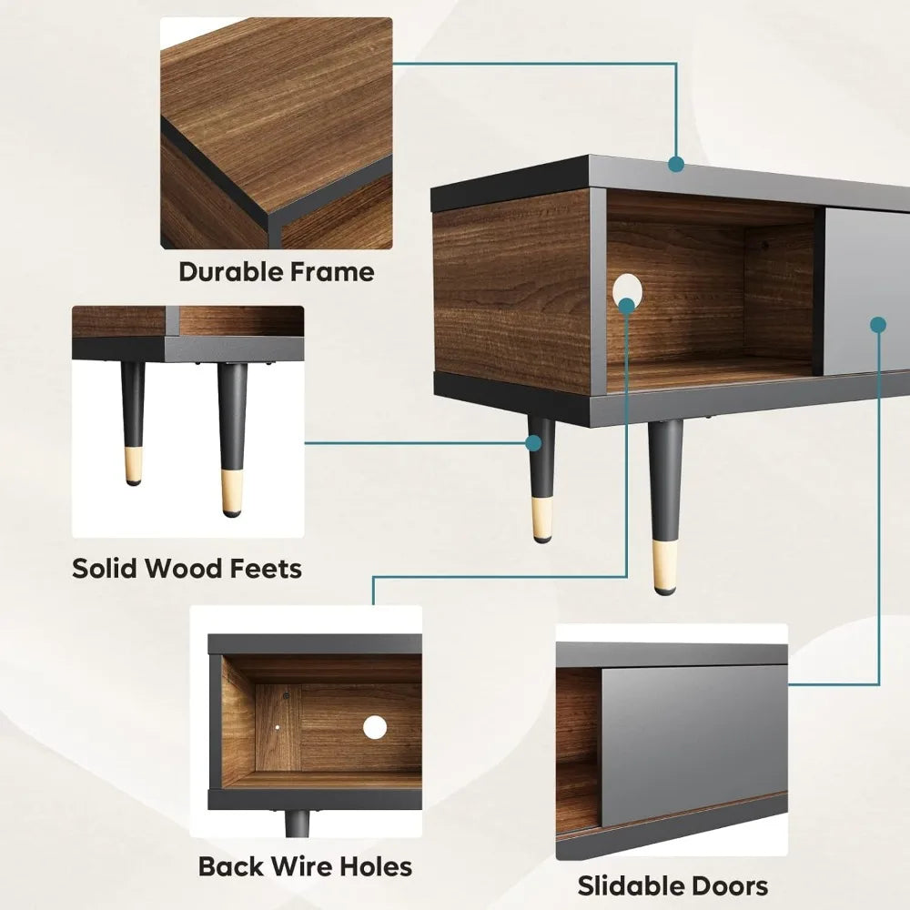 TV Stand for 85 inch tv, Entertainment Center with Storage and Sliding Doors, 2 in 1 Long TV Cabinet for Living Room