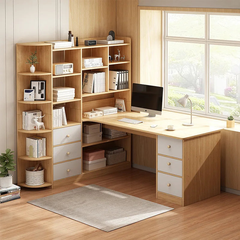 Computer Desk Bookshelf Integrated Shelves Drawers Large Laptop Home Bedroom Student Study Writing Desk Simple Office Table