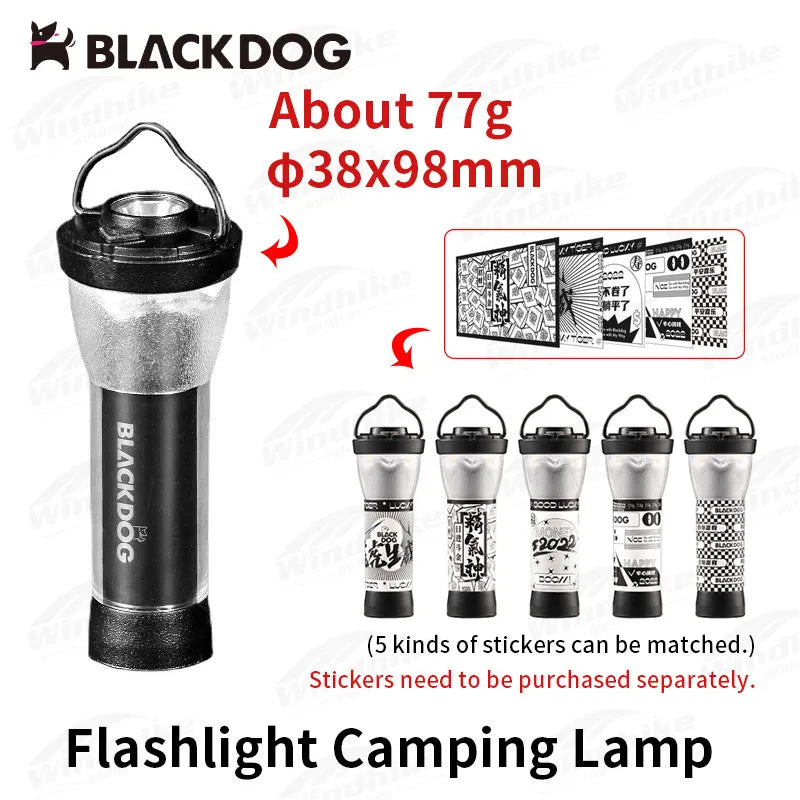 Naturehike Black Dog Outdoor Portable Flashlight Ultralight 8H Lighting Time Ipx4 Waterproof Adjustable Camping Tent Night Lamp