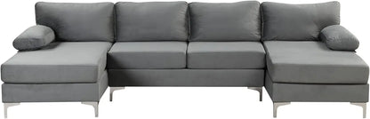 Modern Large Velvet Fabric U-Shape Sectional Sofa, Double Extra Wide Chaise Lounge Couch