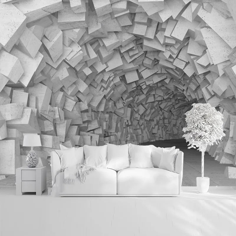 Three-dimensional pumping space extension tunnel brick wall custom 3D mural wallpaper self-adhesive wallpaper bedroom living roo