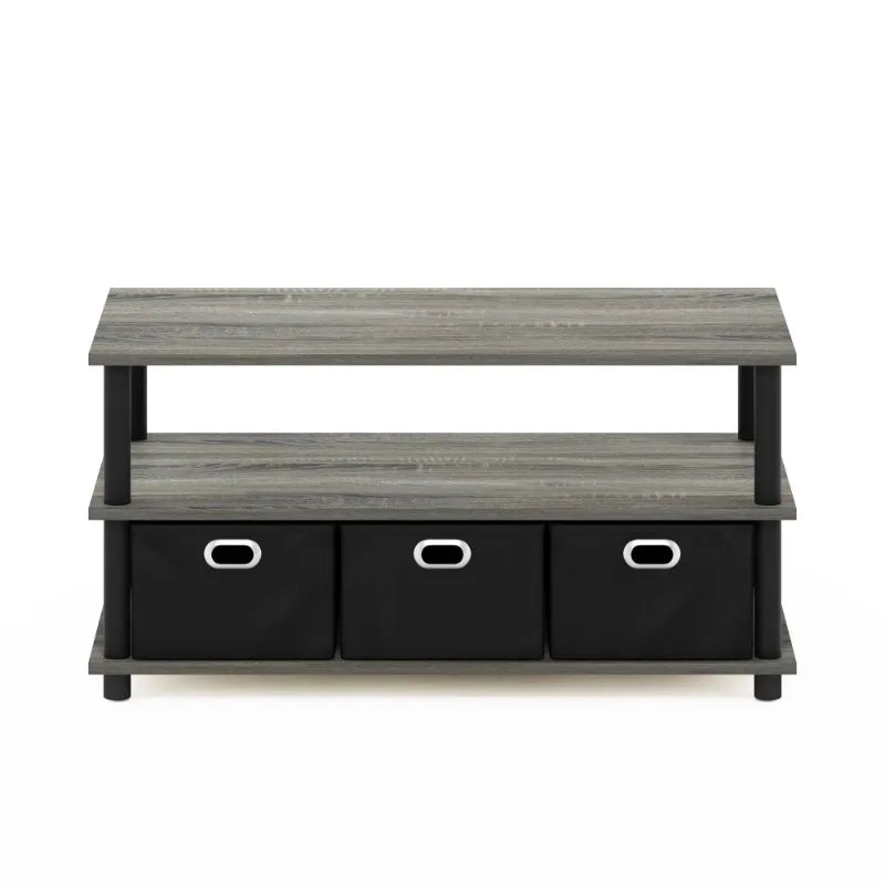 Frans Turn-N-Tube Coffee Table with Bin Drawers, French Oak Grey/Black/Black