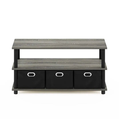 Frans Turn-N-Tube Coffee Table with Bin Drawers, French Oak Grey/Black/Black