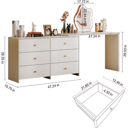 sbdmirau Modern Corner Makeup Vanity Table,with LED Mirror and 6 Spacious Drawers,