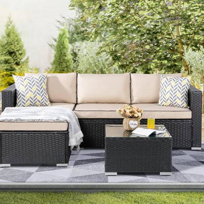 Shintenchi Patio Furniture Sets 3 Pieces Outdoor Sectional Sofa Silver All-Weather Rattan Wicker Sofa Patio Conversation Couch