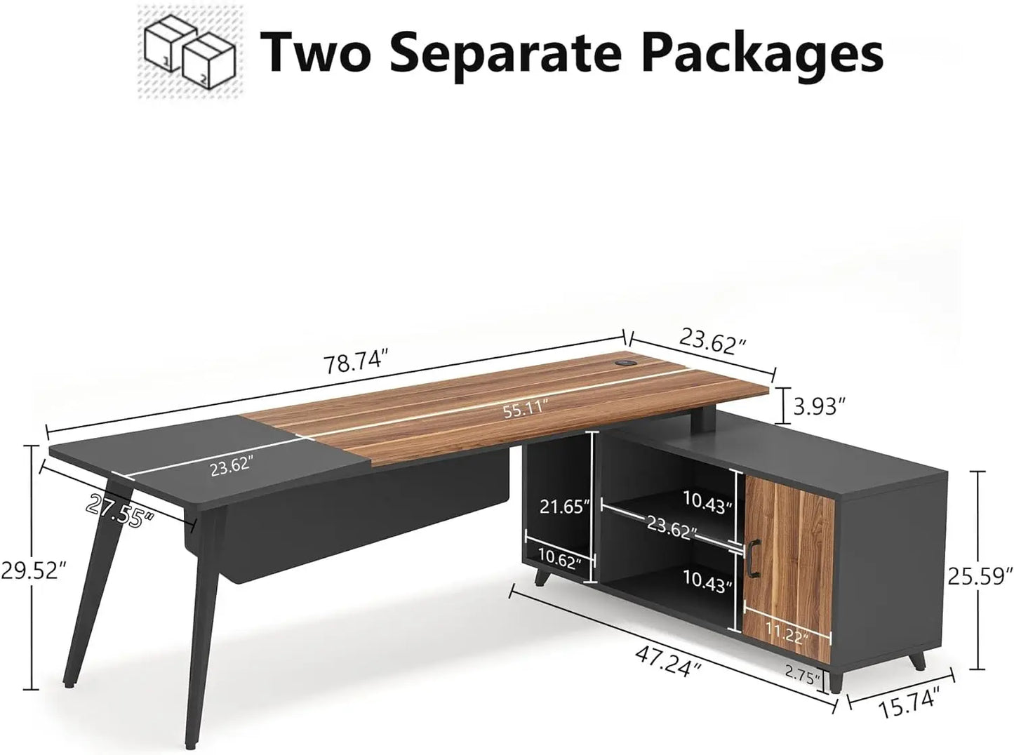 L-Shaped Computer Desk with File Cabinet, Industrial Business Furniture Desk Workstation for Home Office