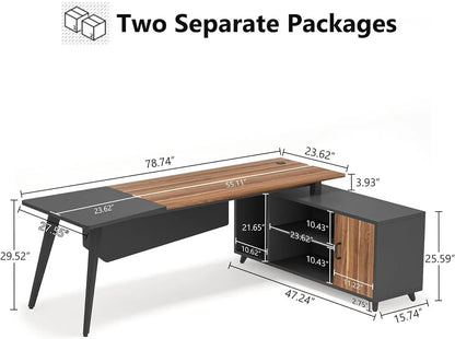 L-Shaped Computer Desk with File Cabinet, Industrial Business Furniture Desk Workstation for Home Office