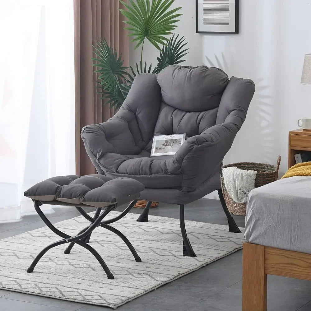 Lazy Chair with Ottoman, Lounge Accent Chair with Armrests and a Side Pocket, Leisure Upholstered Reading Chair with Footrest