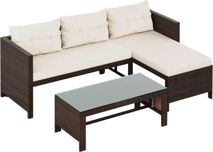 Outdoor Patio Furniture Sets, Wicker Patio sectional Sets 3-Piece, All Weather Wicker Rattan Patio Seating Sofas