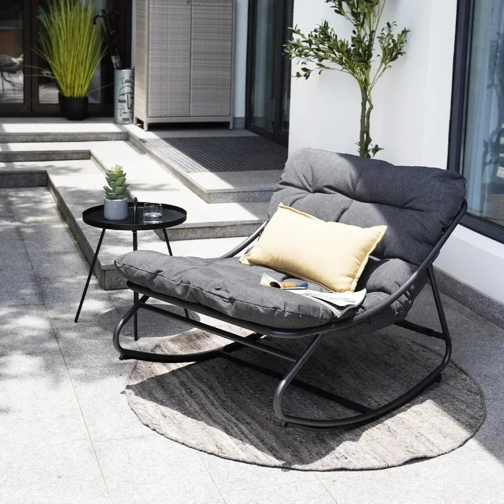 Rocking Chair Outdoor & Indoor, Metal Patio Lounge Rocking with Thick Cushion, Comfy Modern Rocker Chair for Living Room, Porch