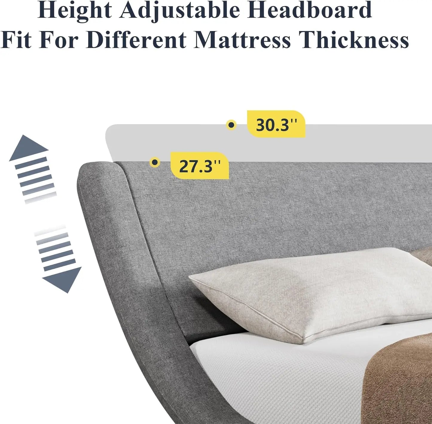 Full Size Bed Frame with Ergonomic & Adjustable Headboard, Low Profile Modern Upholstered Platform Sleigh Design